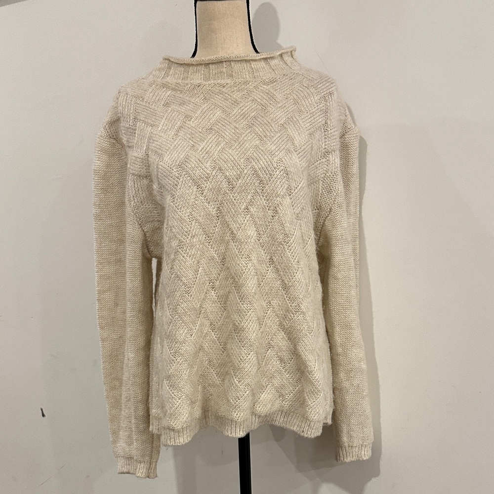 Via Vitale Italy Cream Cowl Neck Knit Sweater